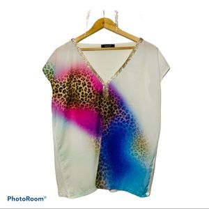✨TIE DYE LEOPARD PRINT SLEEVELESS SATIN BLOUSE